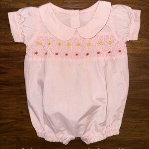 Pink Baby Bubble with Floral Embroidery, Smocking